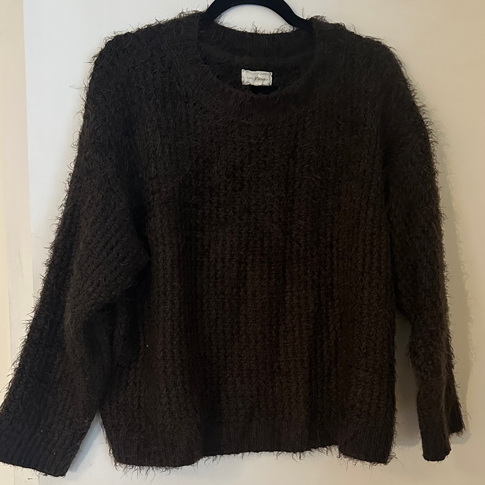 Lou & Grey Cozy Green/Brown Crew Neck Sweater
